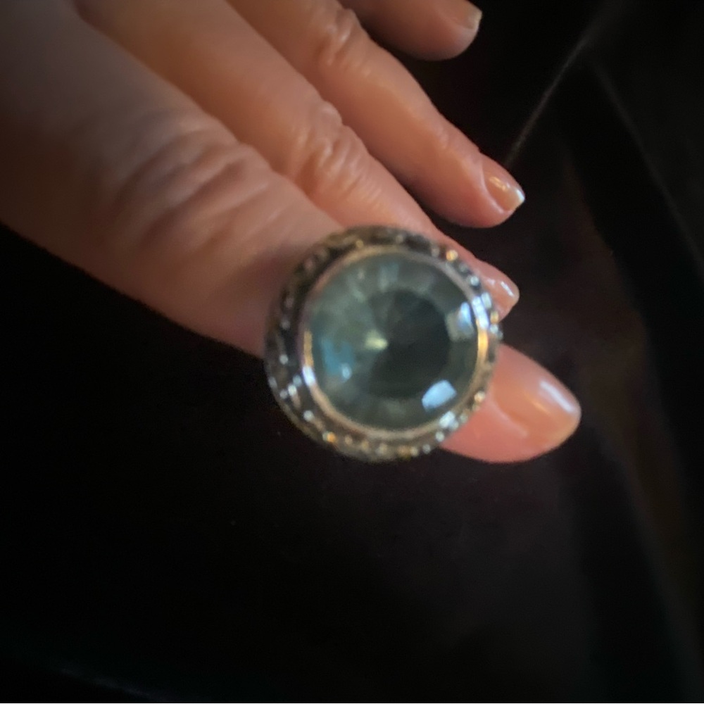 Silver Ring with Large Aqua Blue Gemstone